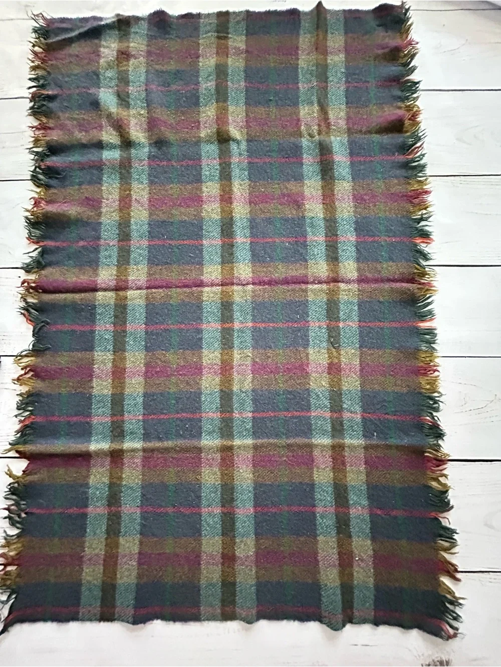 hireland Plush Plaid Throw Blanket in Green, Purple and Teal